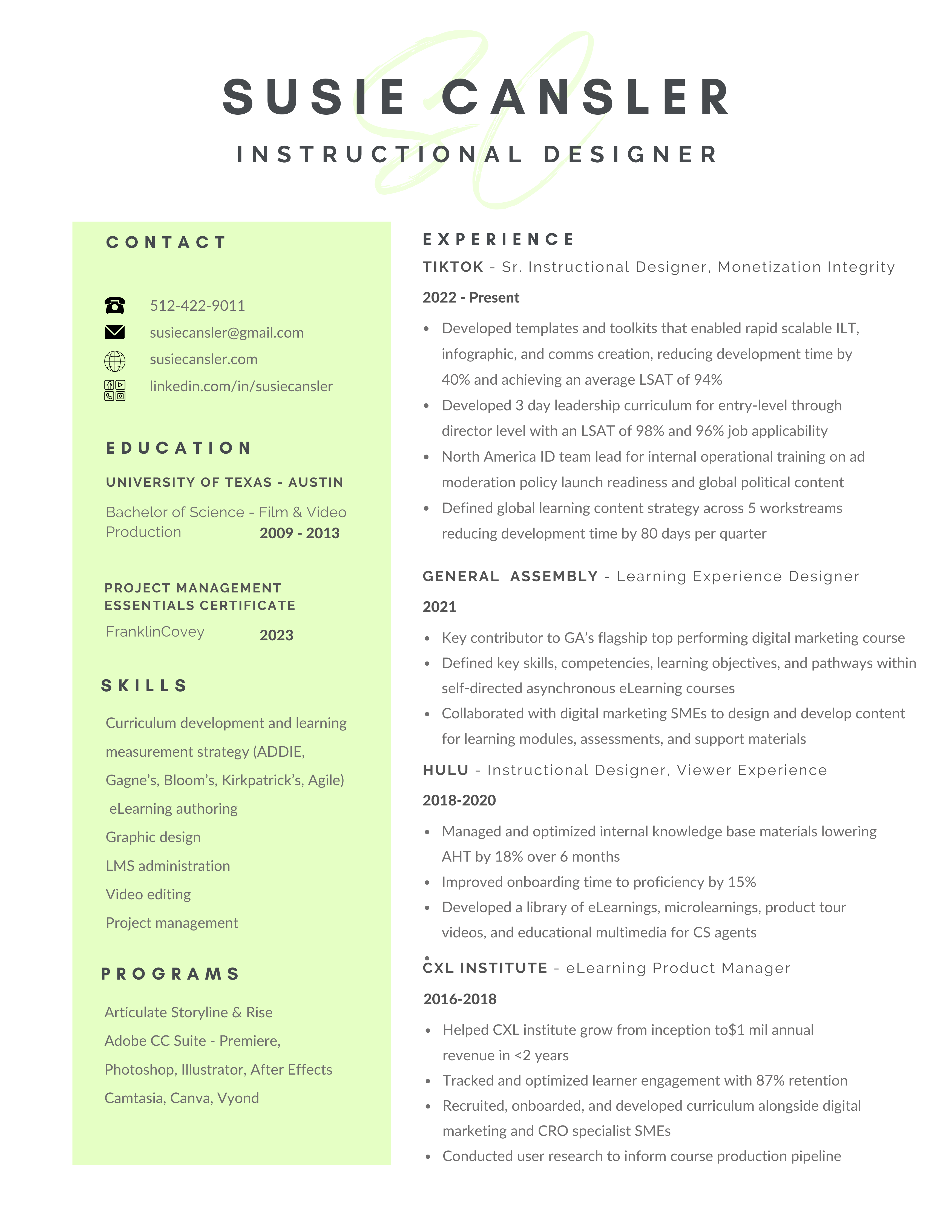 Susie Cansler Resume